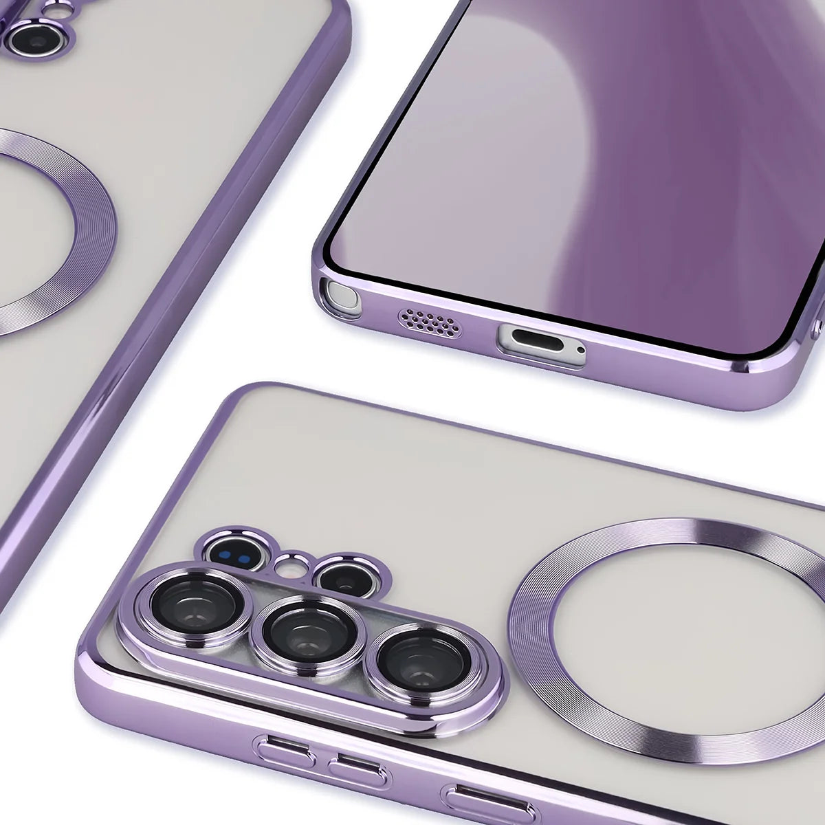 Handyhülle mit Kameraschutz und Magnetring für Galaxy S26 Ultra, Bizon Case GuardO, Transparent-Violet