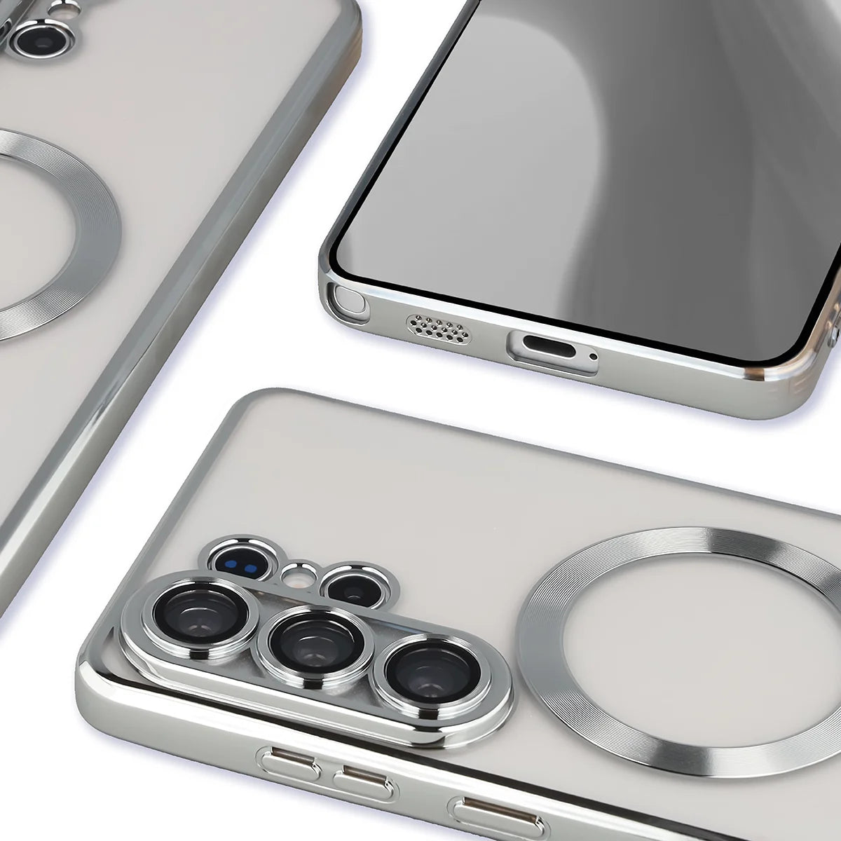 Handyhülle mit Kameraschutz und Magnetring für Galaxy S26 Ultra, Bizon Case GuardO, Transparent-Silbern