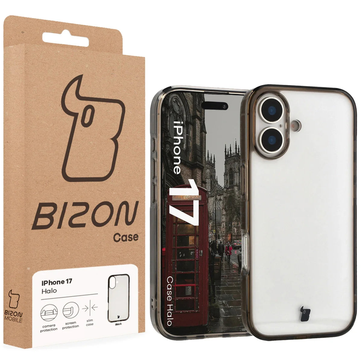 Handyhülle für iPhone 17, Bizon Case Halo, Getönt-Schwarz