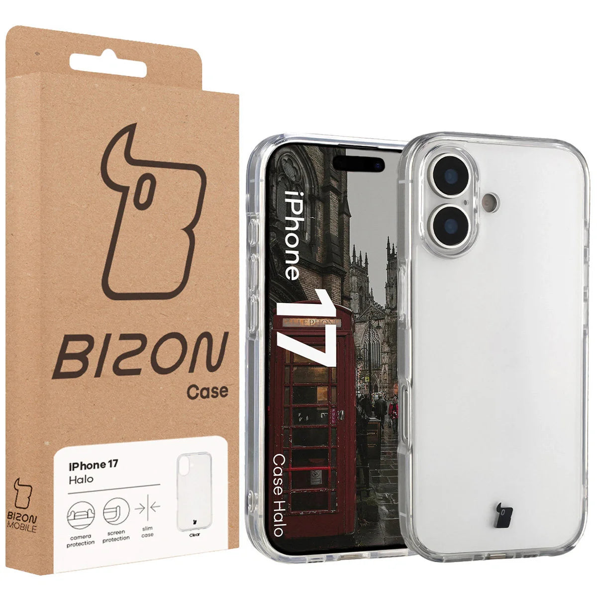 Handyhülle für iPhone 17, Bizon Case Halo, Transparent