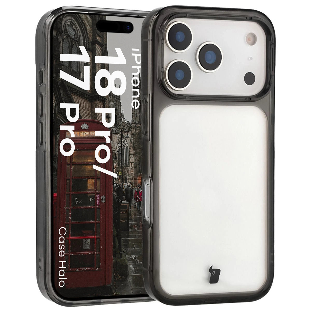 Handyhülle für iPhone 18 Pro / 17 Pro, Bizon Case Halo, Getönt-Schwarz