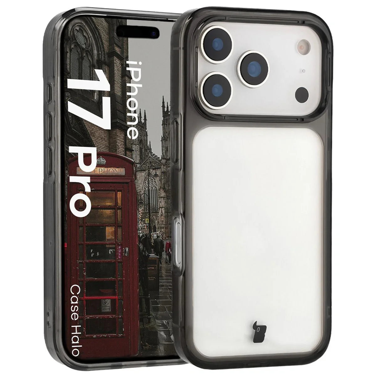 Handyhülle für iPhone 17 Pro, Bizon Case Halo, Getönt-Schwarz