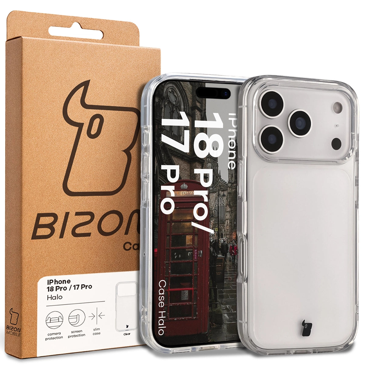 Handyhülle für iPhone 18 Pro / 17 Pro, Bizon Case Halo, Transparent