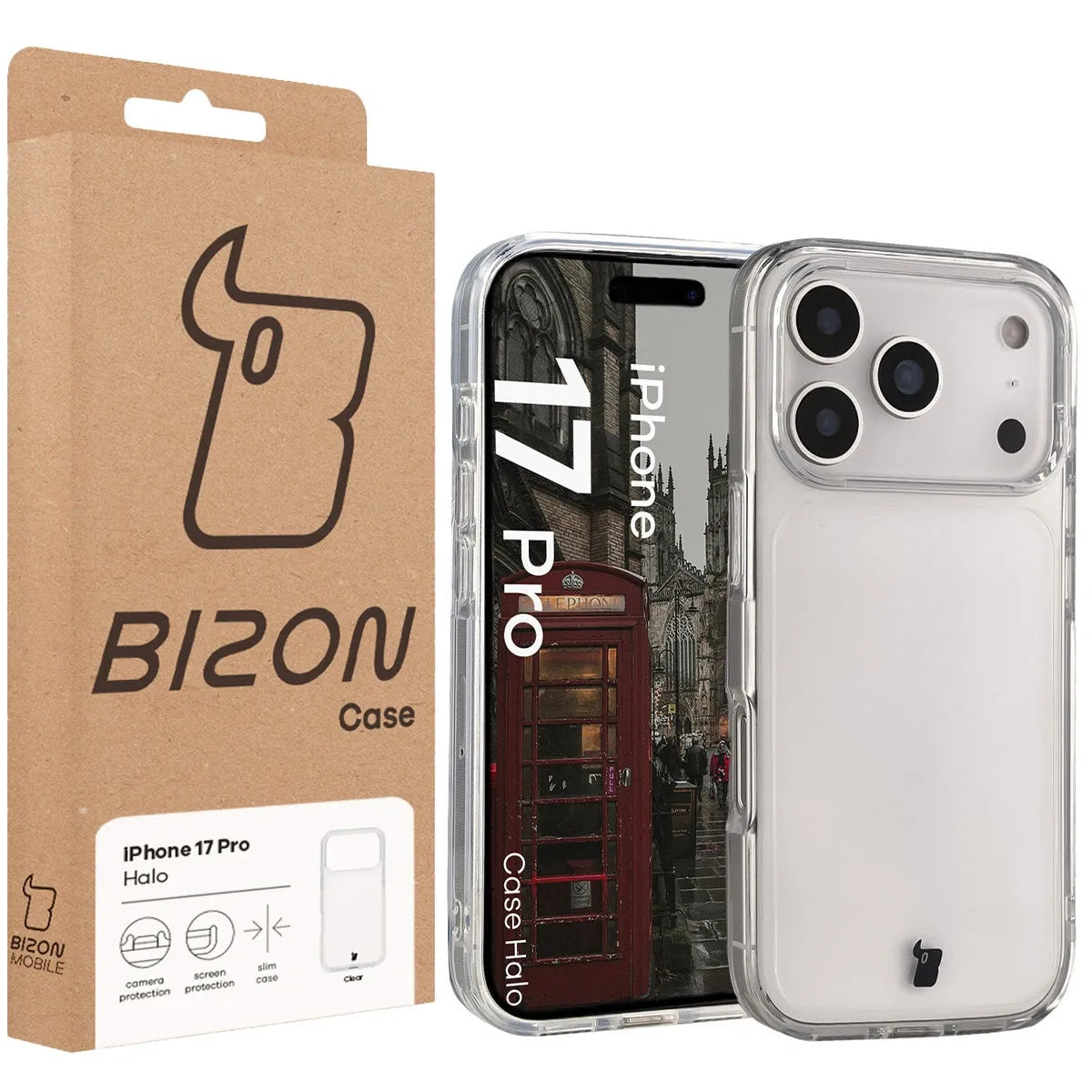 Handyhülle für iPhone 17 Pro, Bizon Case Halo, Transparent