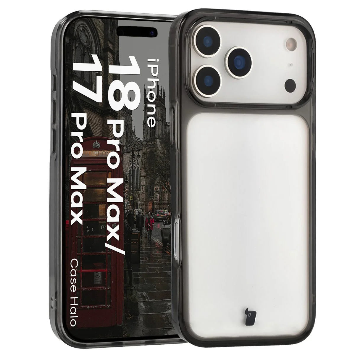 Handyhülle für iPhone 18 Pro Max / 17 Pro Max, Bizon Case Halo, Getönt-Schwarz