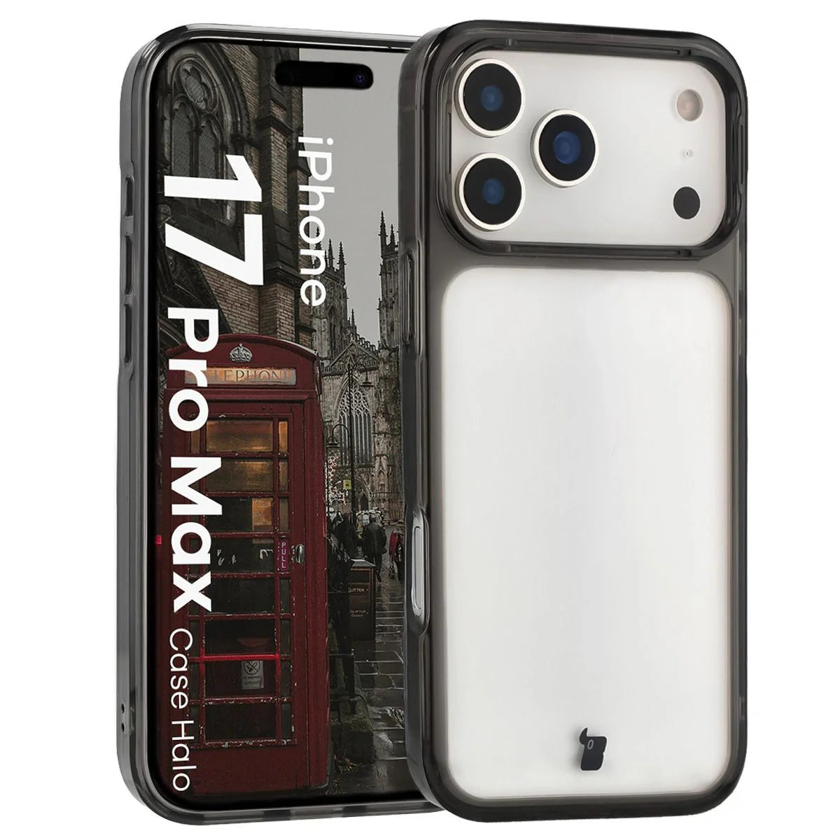 Handyhülle für iPhone 17 Pro Max, Bizon Case Halo, Getönt-Schwarz