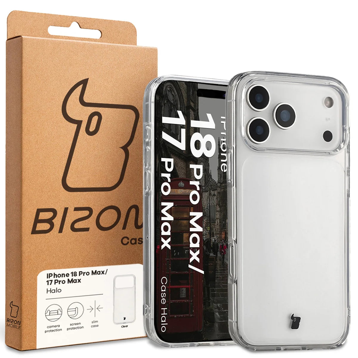 Handyhülle für iPhone 18 Pro Max / 17 Pro Max, Bizon Case Halo, Transparent