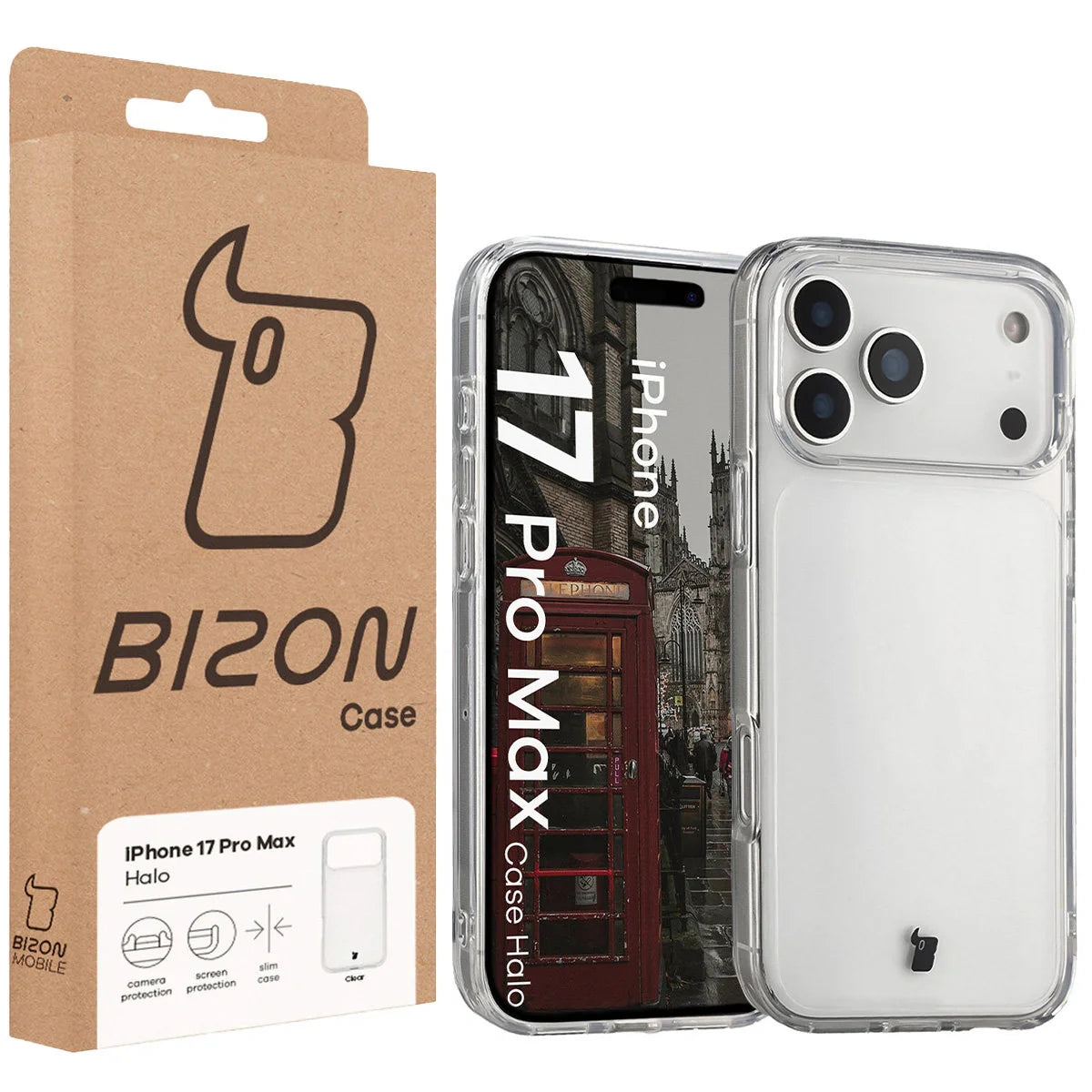 Handyhülle für iPhone 17 Pro Max, Bizon Case Halo, Transparent