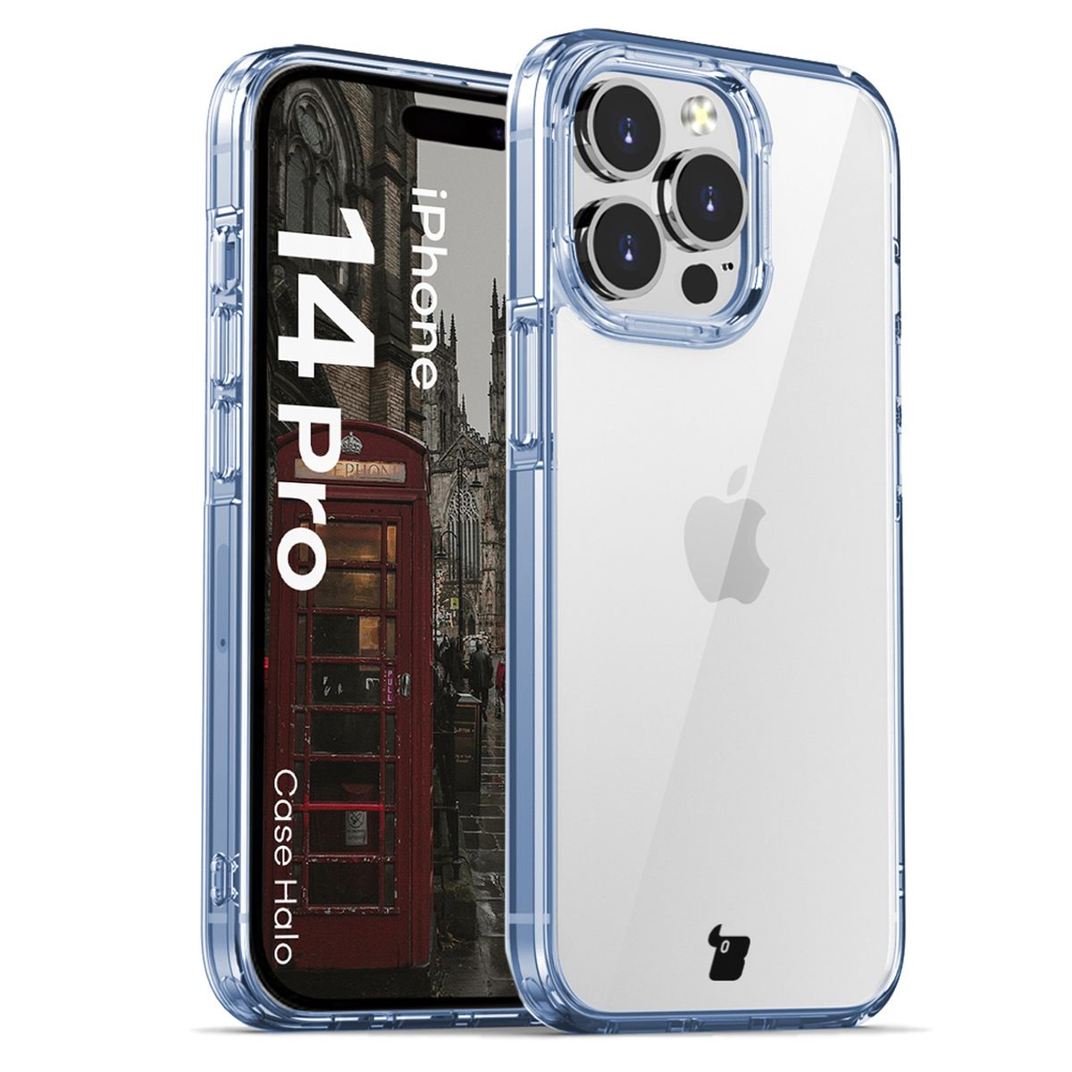Handyhülle für iPhone 14 Pro, Bizon Case Halo, Transparent-Blau