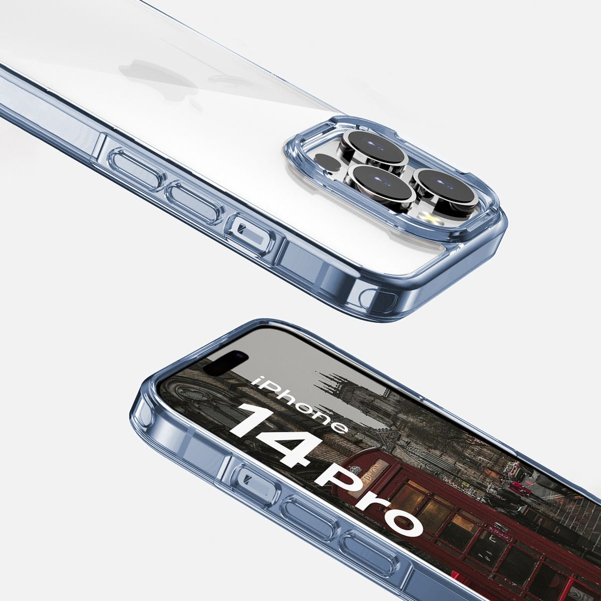 Handyhülle für iPhone 14 Pro, Bizon Case Halo, Transparent-Blau