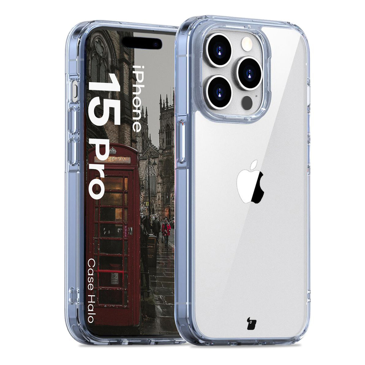 Handyhülle für iPhone 15 Pro, Bizon Case Halo, Transparent-Blau
