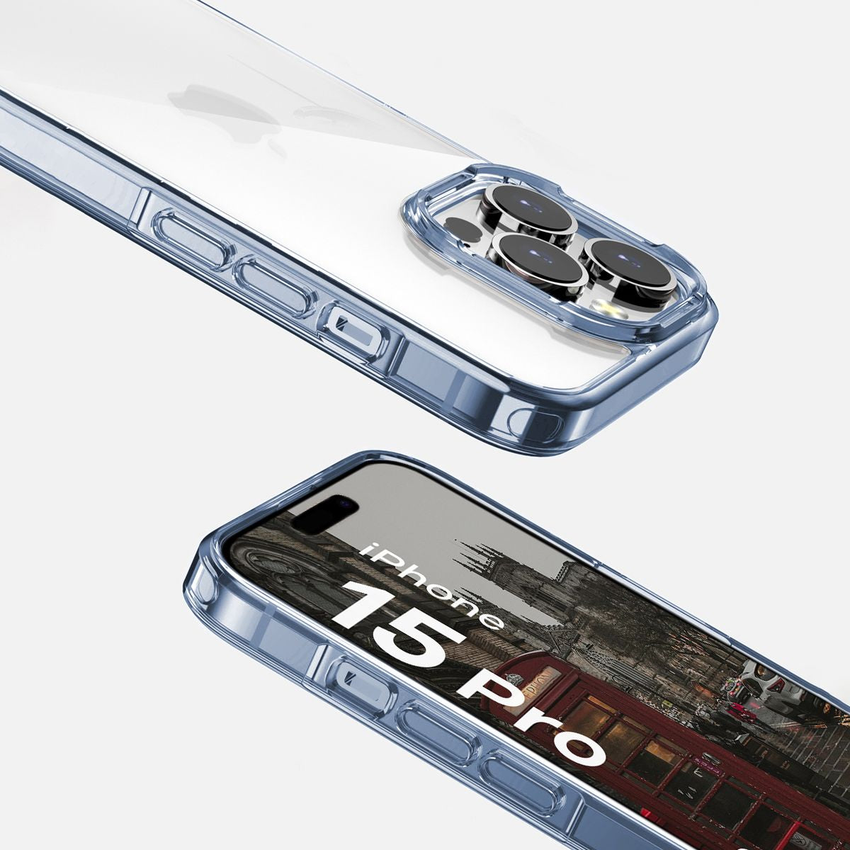 Handyhülle für iPhone 15 Pro, Bizon Case Halo, Transparent-Blau