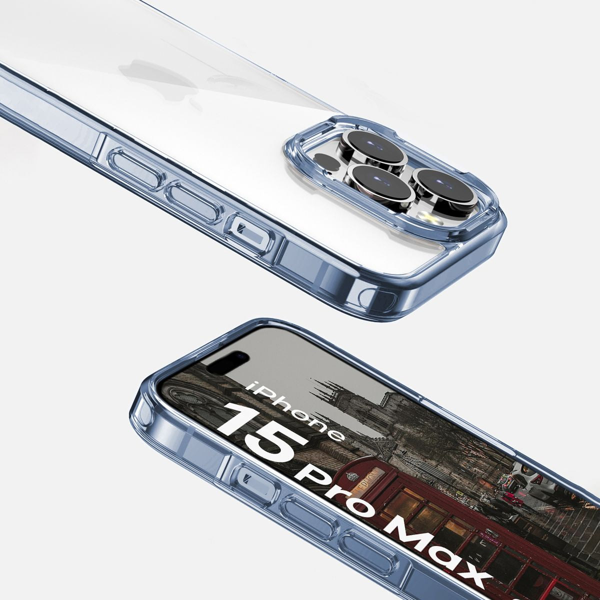 Handyhülle für iPhone 15 Pro Max, Bizon Case Halo, Transparent-Blau