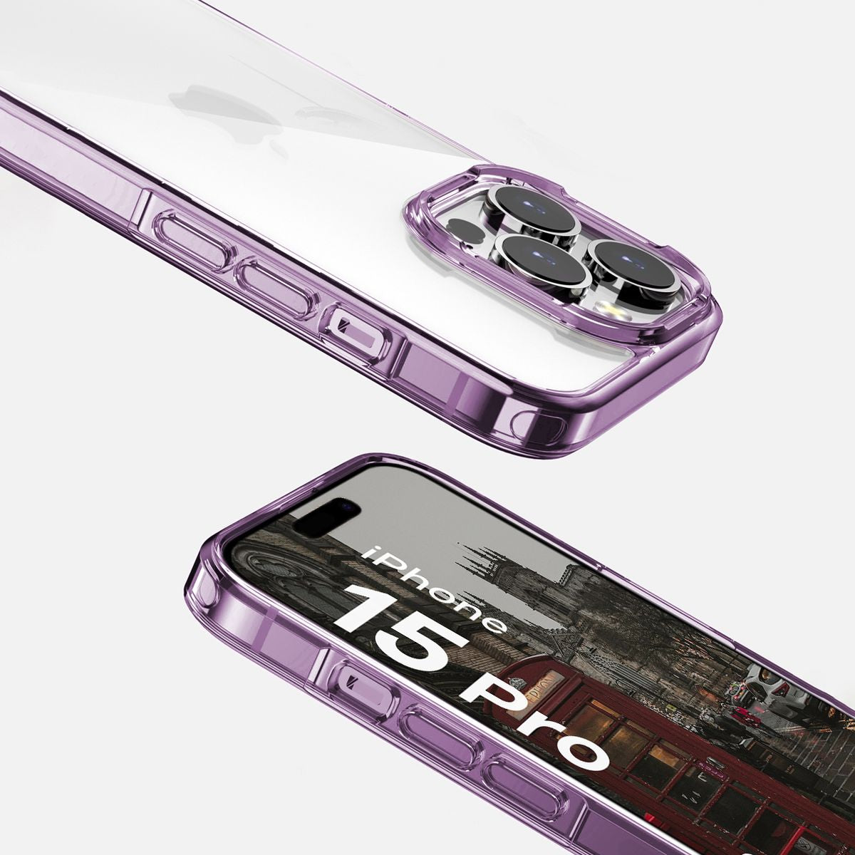 Handyhülle für iPhone 15 Pro, Bizon Case Halo, Transparent-Violett