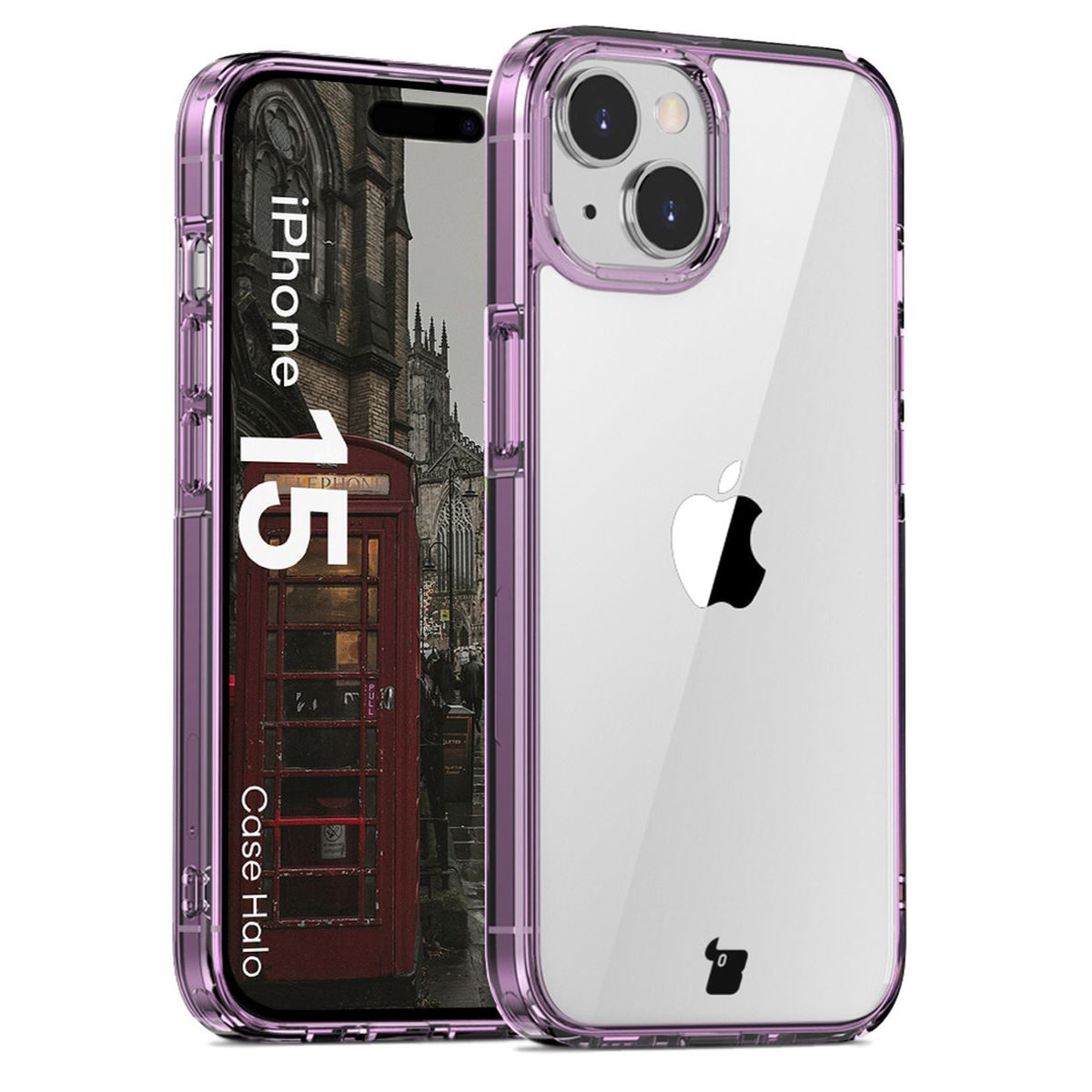 Handyhülle für iPhone 15, Bizon Case Halo, Transparent-Violett
