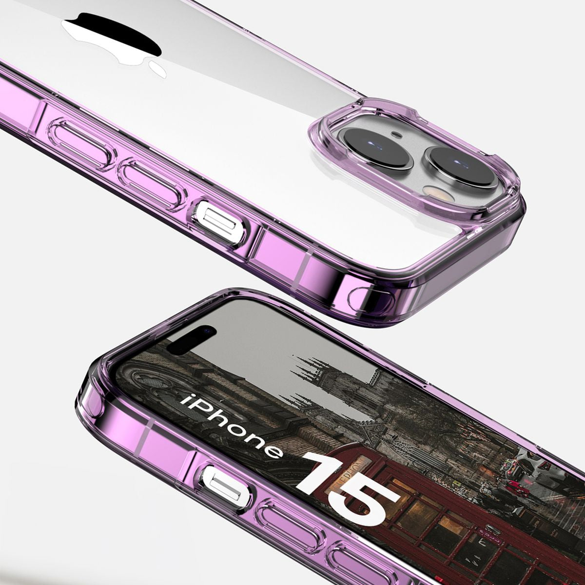 Handyhülle für iPhone 15, Bizon Case Halo, Transparent-Violett