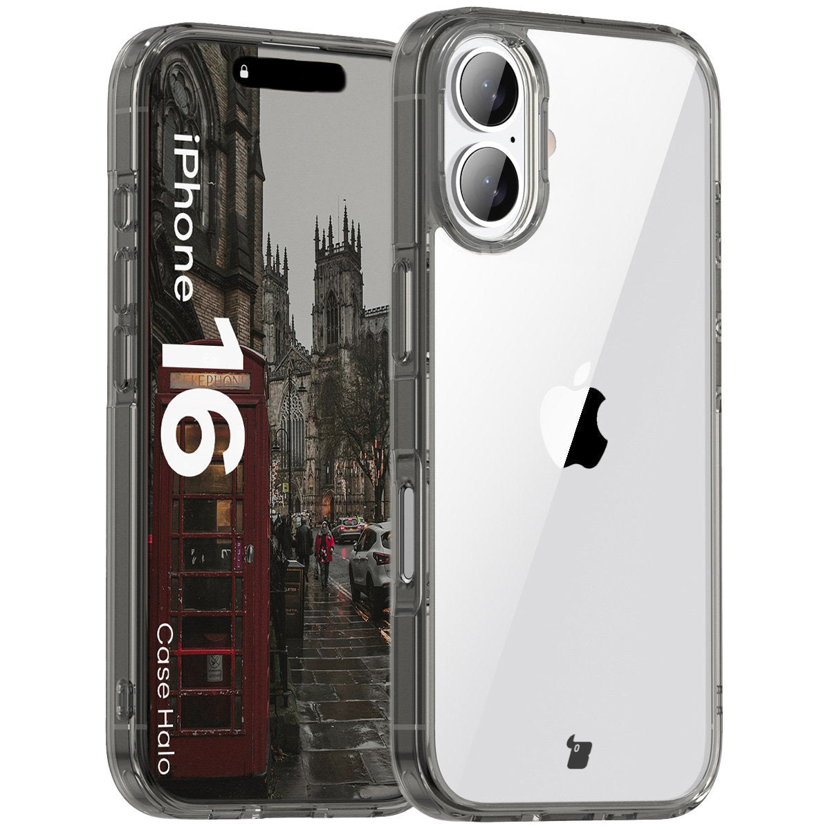 Handyhülle für iPhone 16, Bizon Case Halo, Getönt-Schwarz