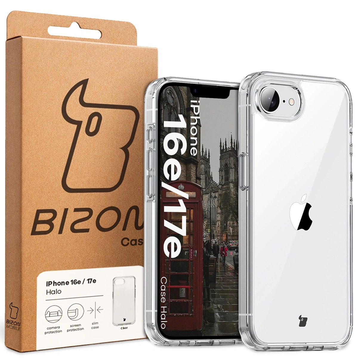 Handyhülle für iPhone 17e / 16e, Bizon Case Halo, Transparent