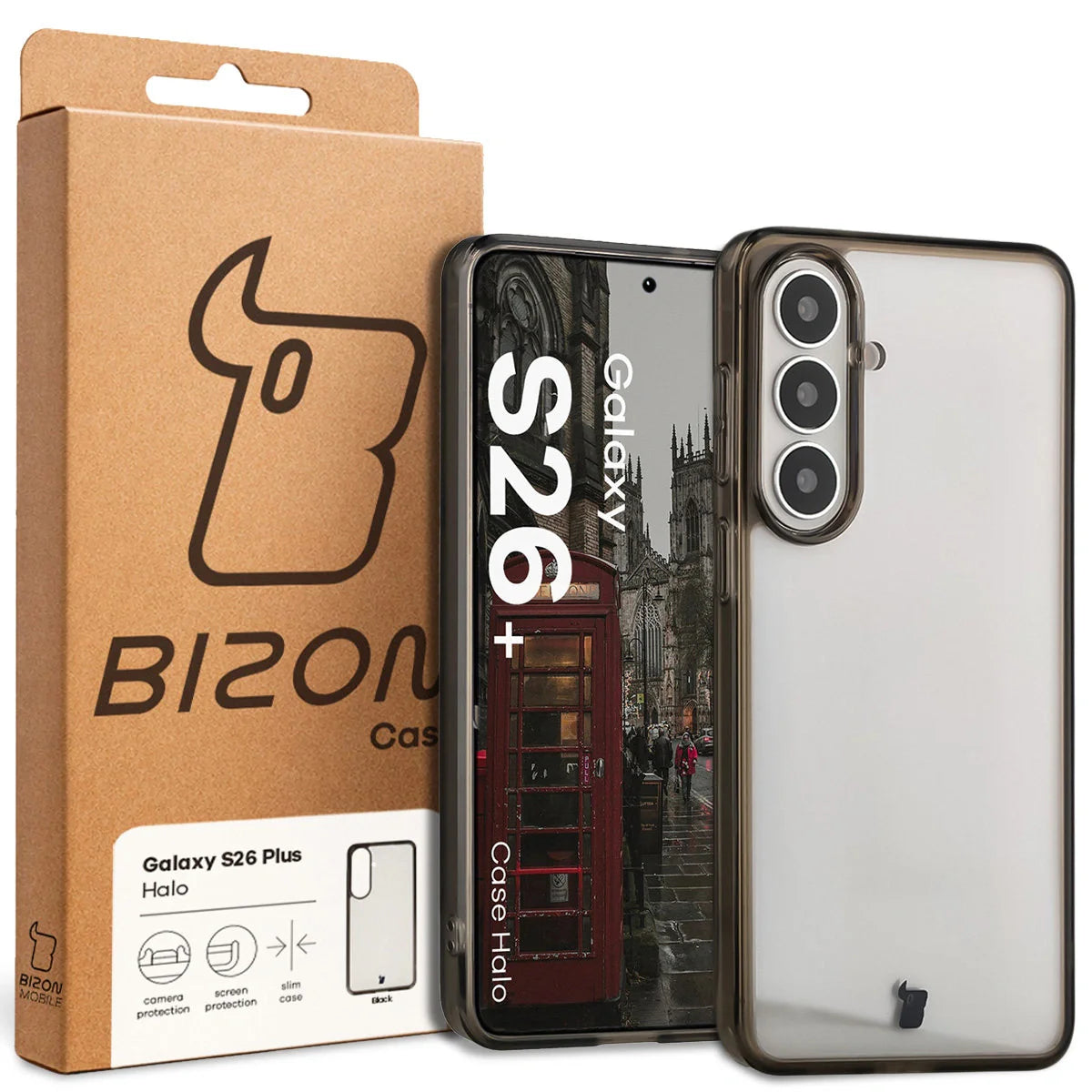 Handyhülle für Galaxy S26 Plus, Bizon Case Halo, Getönt-Schwarz