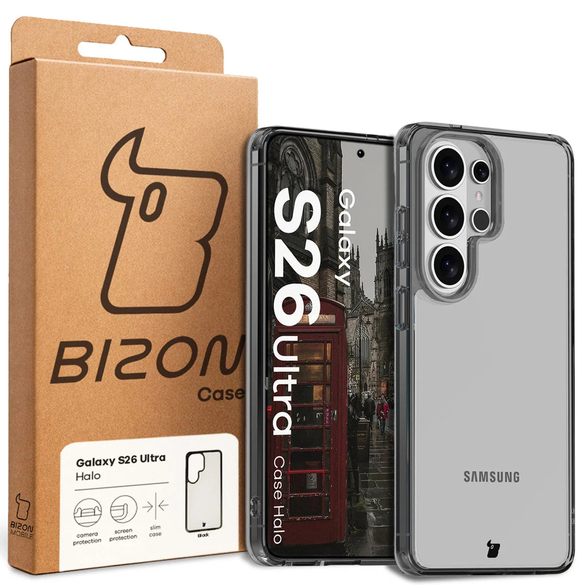 Handyhülle für Galaxy S26 Ultra, Bizon Case Halo, Getönt-Schwarz