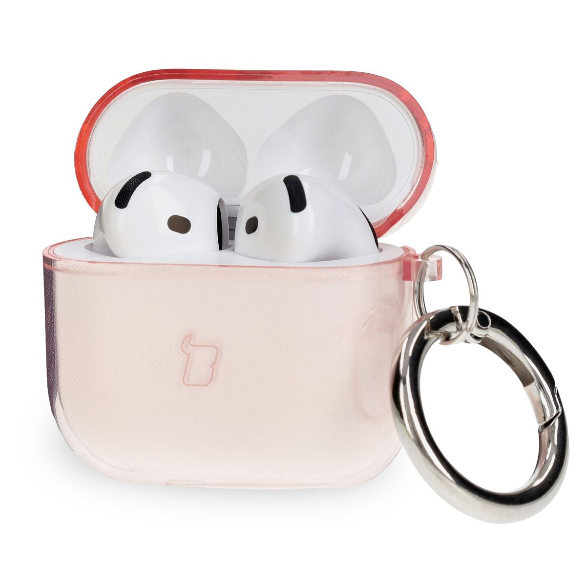 Elastische Hülle mit Karabiner für AirPods 4, Bizon Case Headphone Clear, Transparent-Rosa