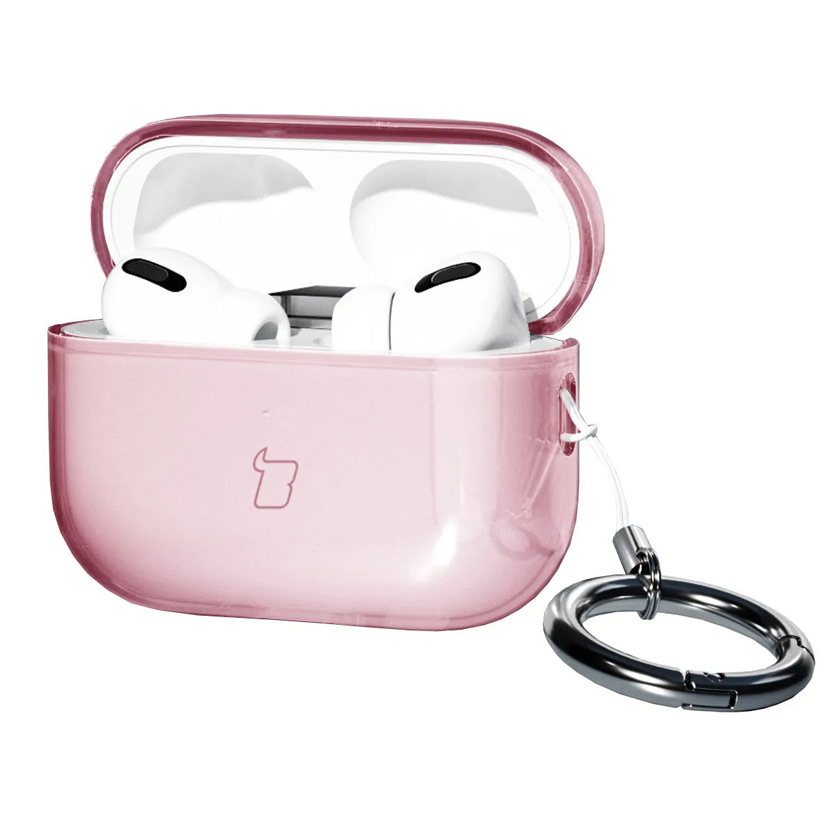 Elastische Hülle mit Karabiner für AirPods Pro 3, Bizon Case Headphone Clear, Transparent-Rosa