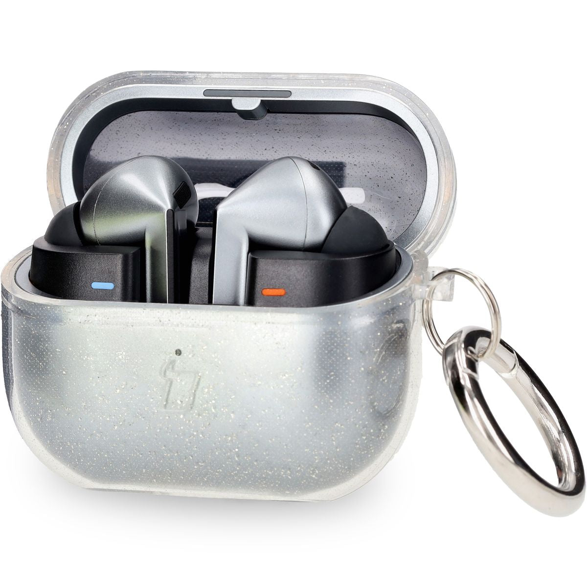 Elastische Hülle mit Karabiner für Galaxy Buds 3/3 Pro/3 FE, Bizon Case Headphone Clear, Transparent und Glitzernd