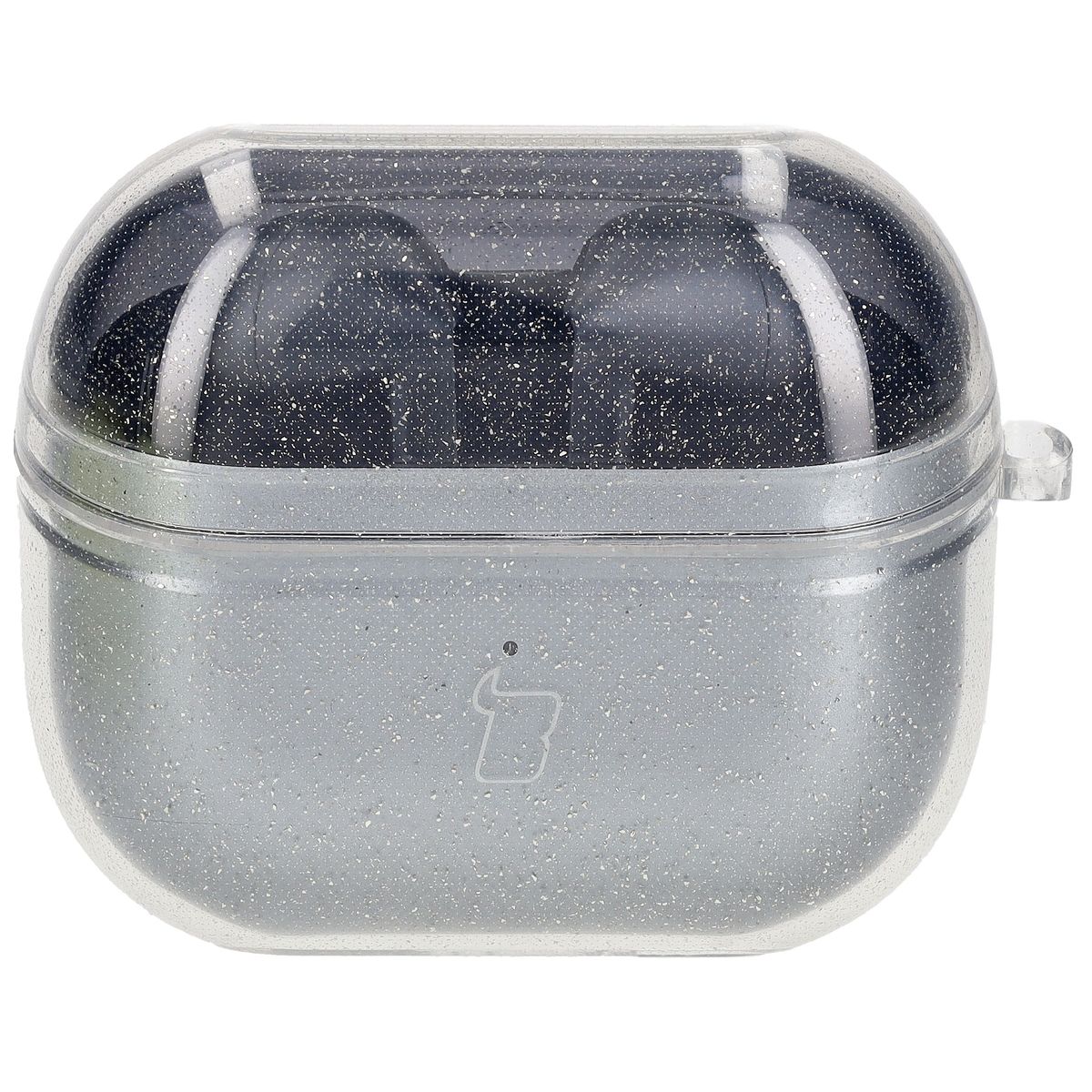 Elastische Hülle mit Karabiner für Galaxy Buds 3/3 Pro/3 FE, Bizon Case Headphone Clear, Transparent und Glitzernd