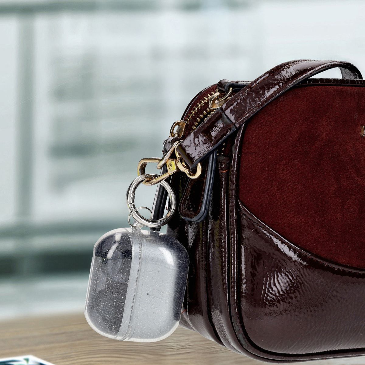 Elastische Hülle mit Karabiner für Galaxy Buds 3/3 Pro/3 FE, Bizon Case Headphone Clear, Transparent und Glitzernd
