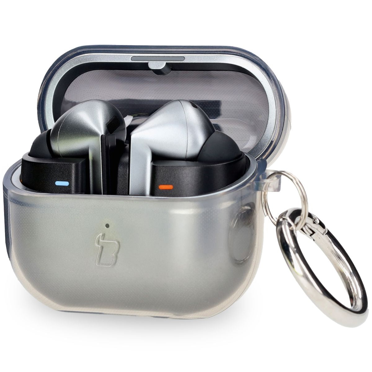 Elastische Hülle mit Karabiner für Galaxy Buds 3/3 Pro/3 FE, Bizon Case Headphone Clear, Transparent-Schwarz