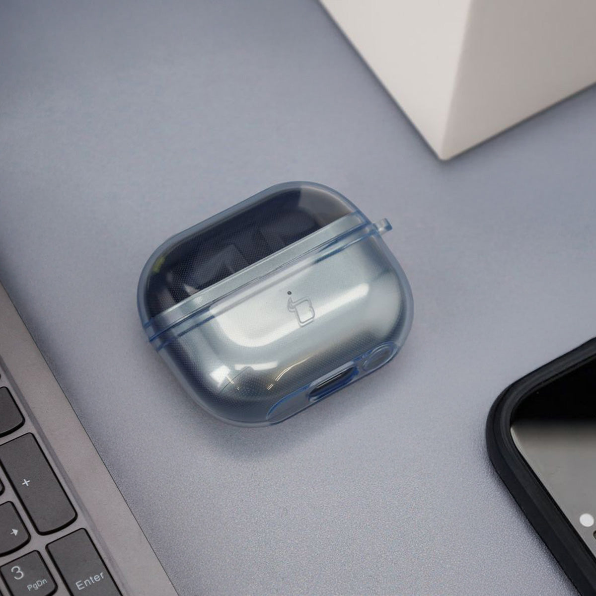 Elastische Hülle mit Karabiner für Galaxy Buds 3/3 Pro/3 FE Bizon Case Headphone Clear, Transparent-Blau