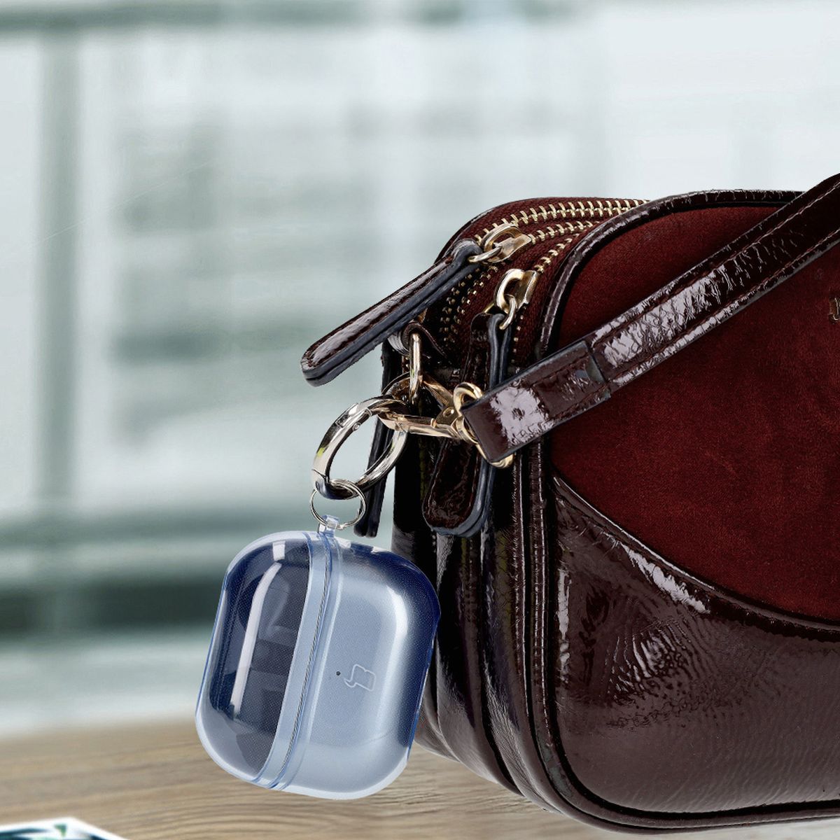 Elastische Hülle mit Karabiner für Galaxy Buds 3/3 Pro/3 FE Bizon Case Headphone Clear, Transparent-Blau