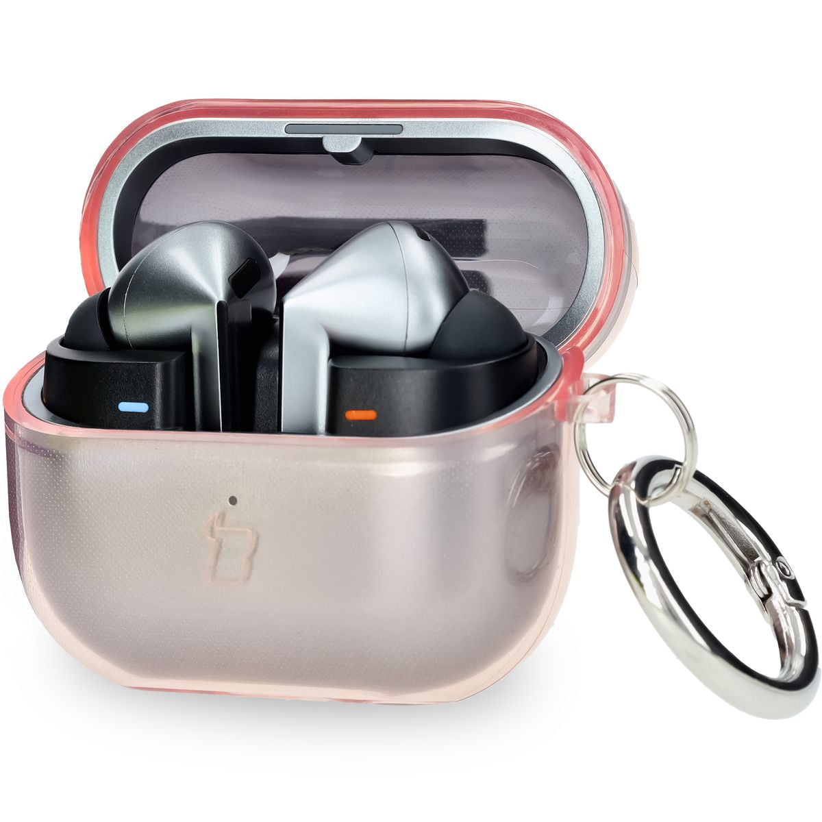 Elastische Hülle mit Karabiner für Galaxy Buds 3/3 Pro/3 FE, Bizon Case Headphone Clear, Transparent-Rosa