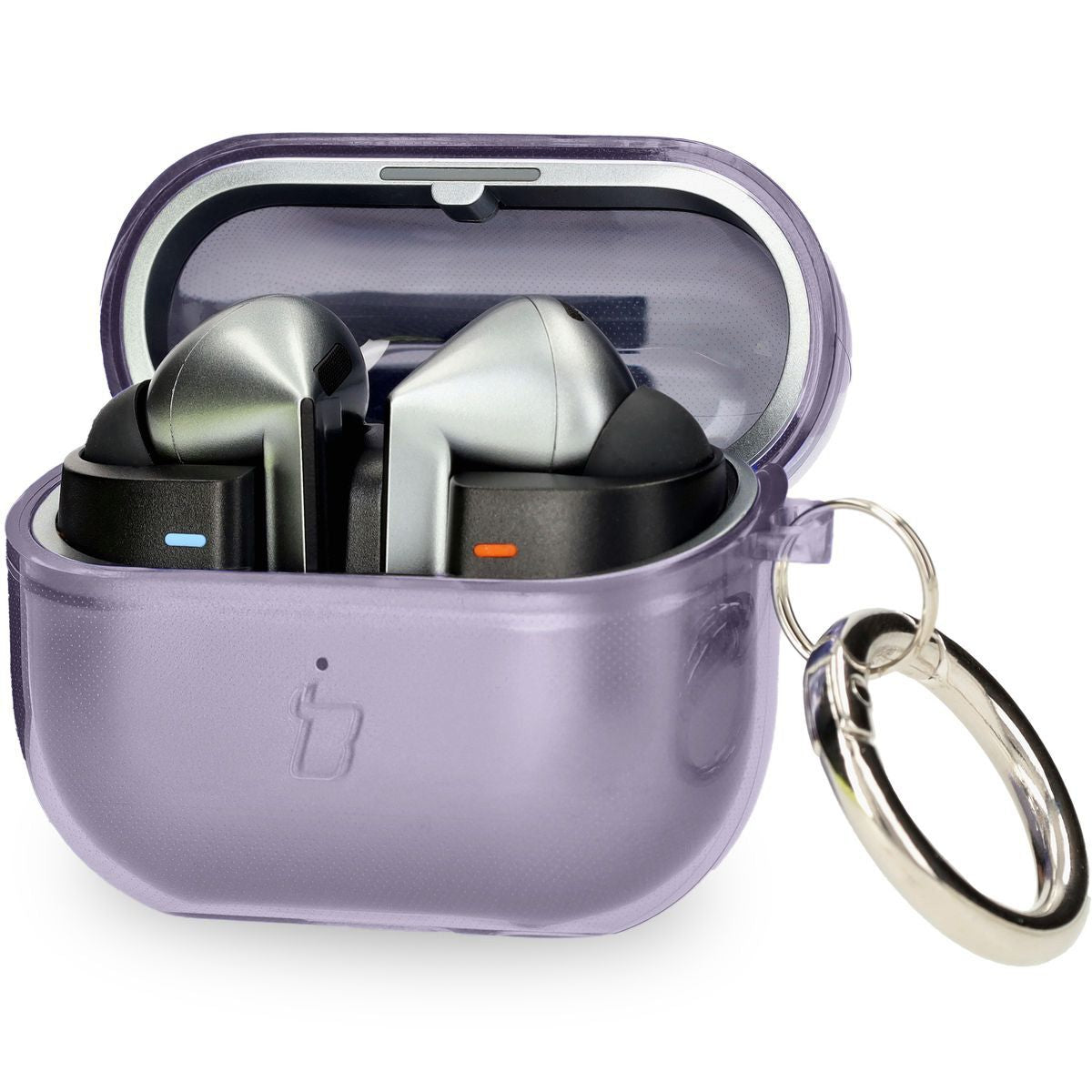 Elastische Hülle mit Karabiner für Galaxy Buds 3/3 Pro/3 FE, Bizon Case Headphone Clear, Transparent-Violett