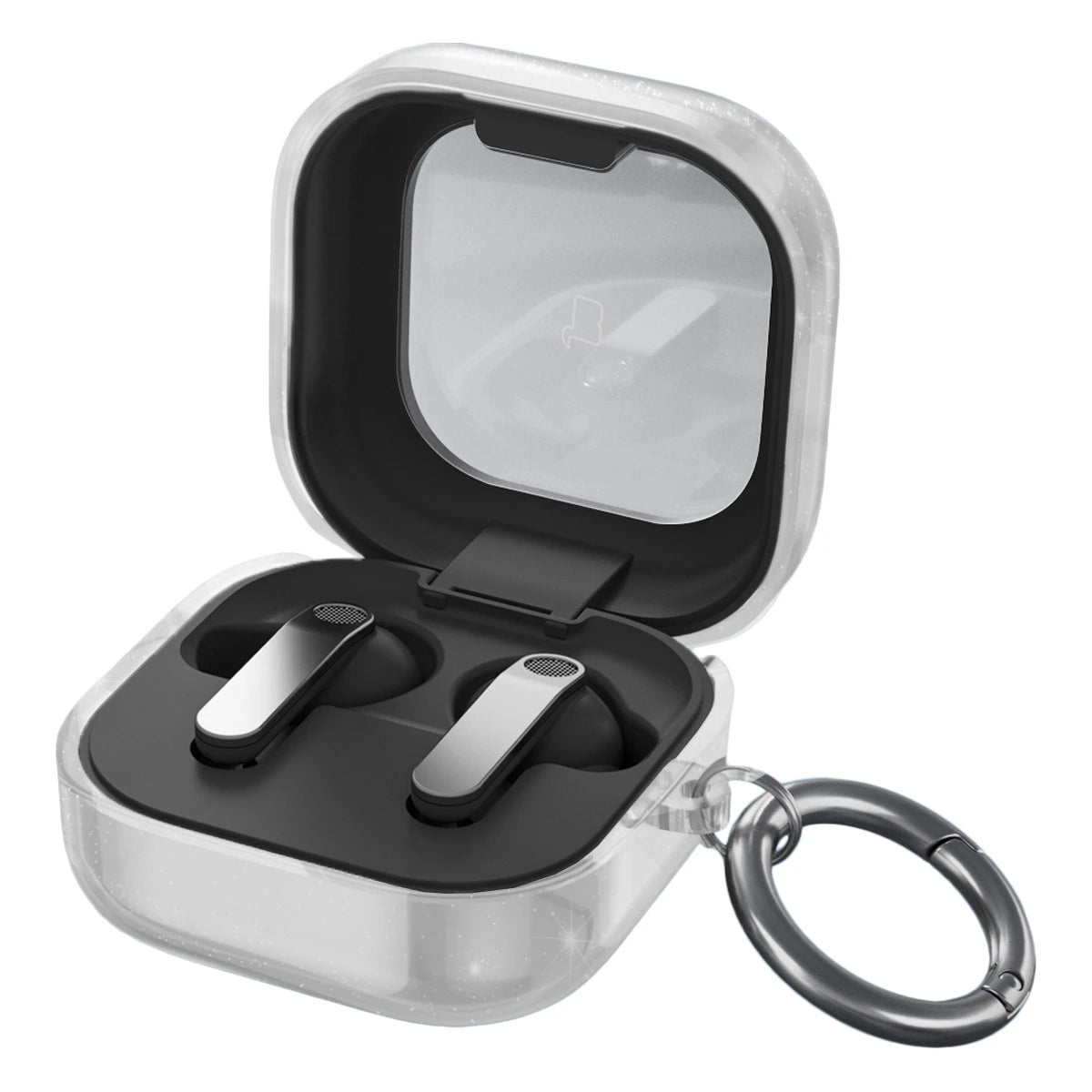 Elastische Hülle mit Karabiner für Galaxy Buds 4 / 4 Pro, Bizon Case Headphone Clear, Transparent und Glitzernd
