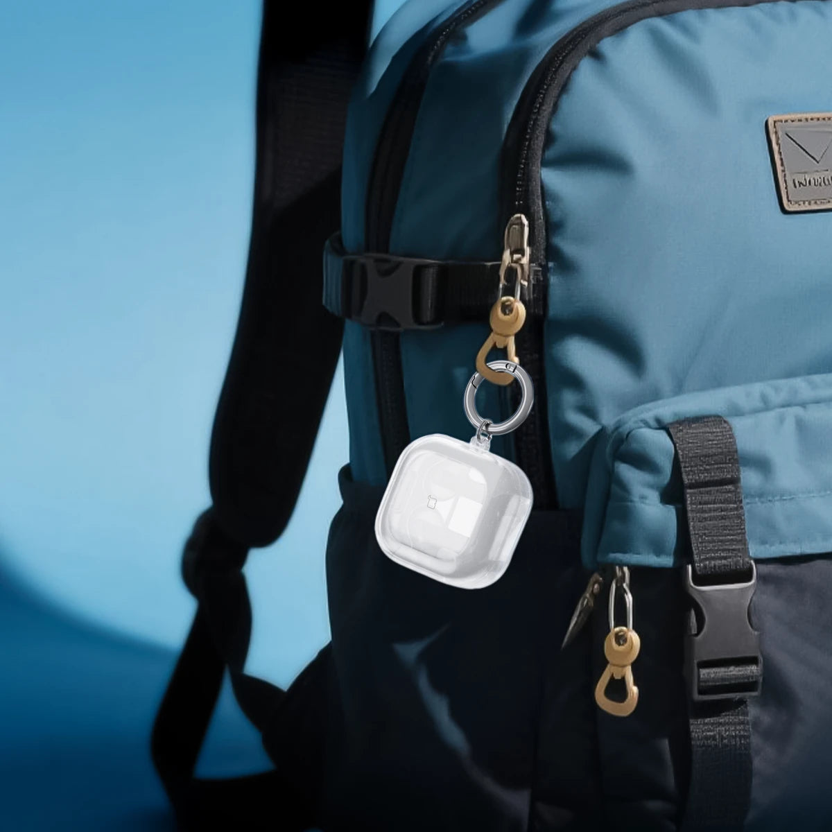 Elastische Hülle mit Karabiner für Galaxy Buds 4 / 4 Pro, Bizon Case Headphone Clear, Transparent und Glitzernd
