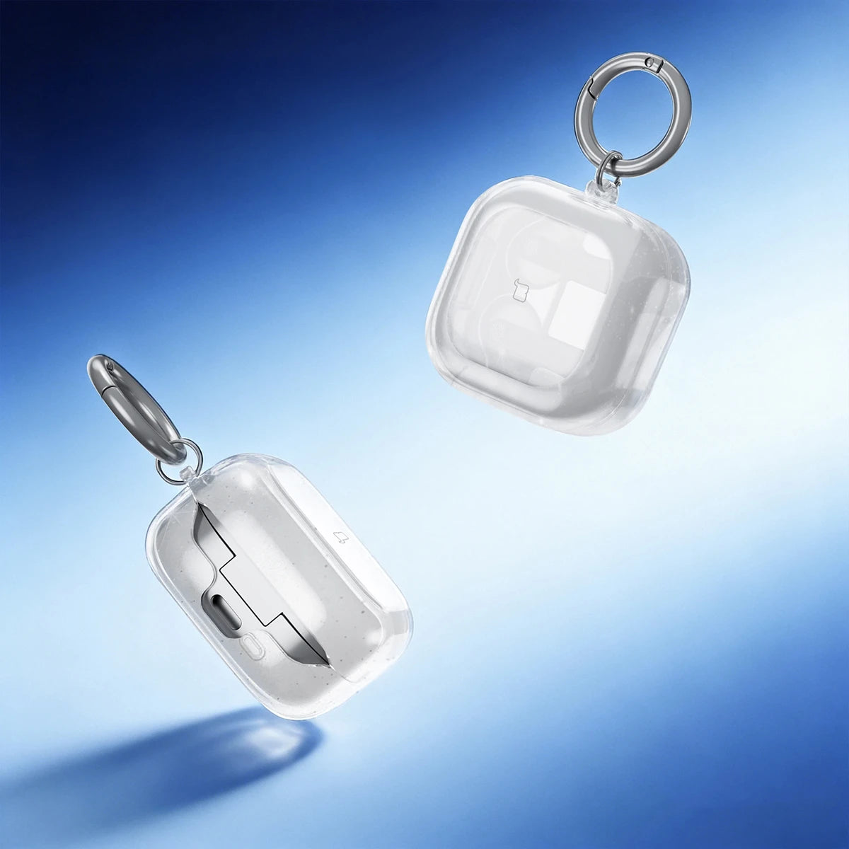 Elastische Hülle mit Karabiner für Galaxy Buds 4 / 4 Pro, Bizon Case Headphone Clear, Transparent und Glitzernd