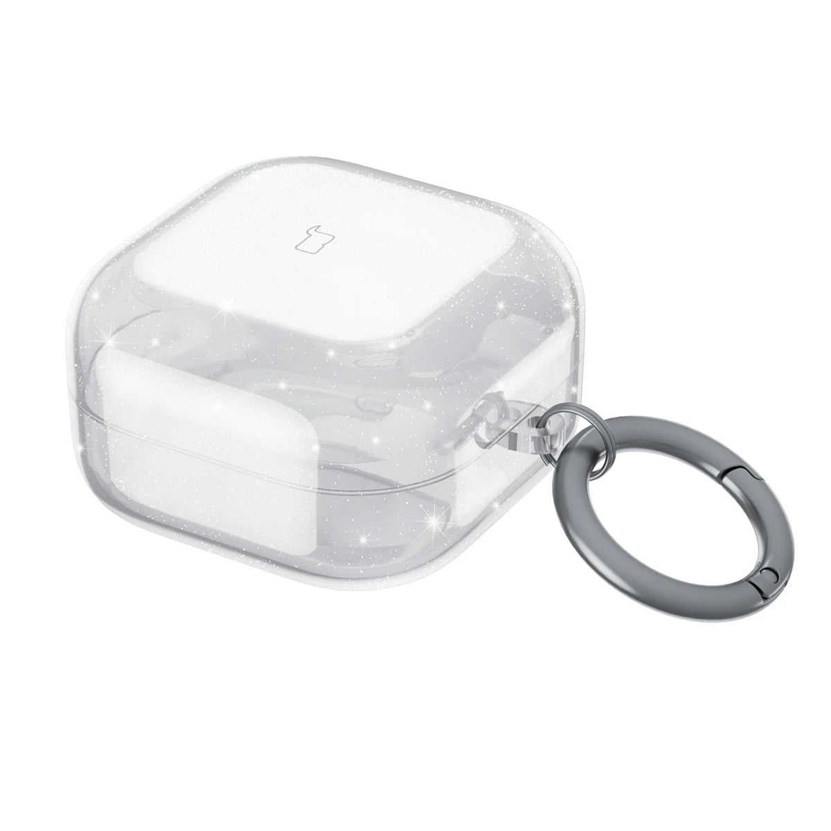 Elastische Hülle mit Karabiner für Galaxy Buds 4 / 4 Pro, Bizon Case Headphone Clear, Transparent und Glitzernd