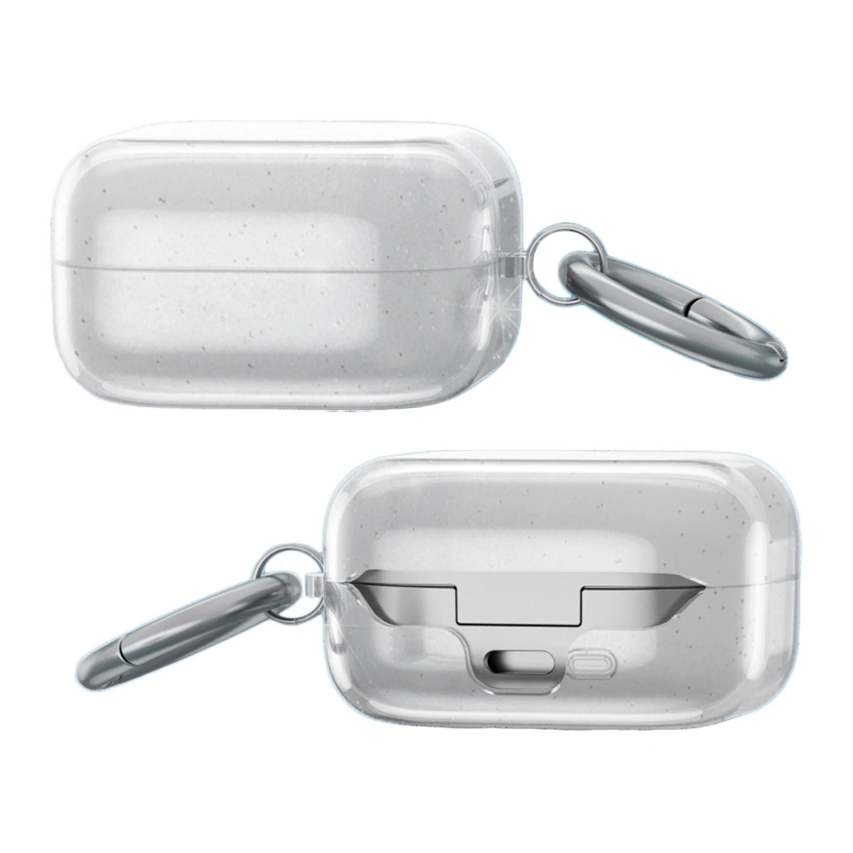 Elastische Hülle mit Karabiner für Galaxy Buds 4 / 4 Pro, Bizon Case Headphone Clear, Transparent und Glitzernd