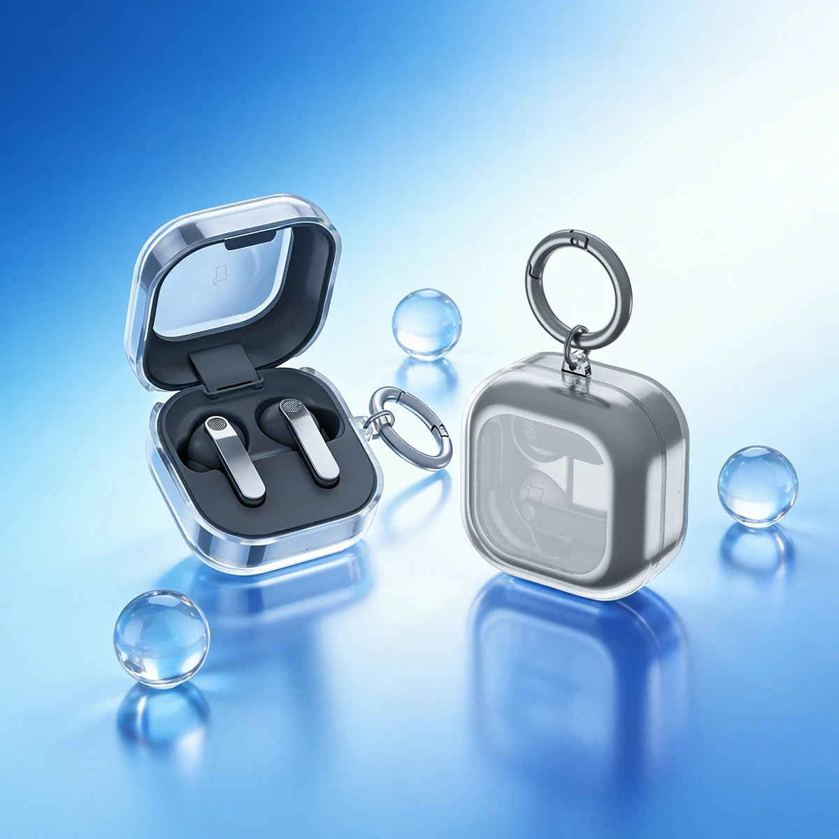 Elastische Hülle mit Karabiner für Galaxy Buds 4 / 4 Pro, Bizon Case Headphone Clear, Transparent