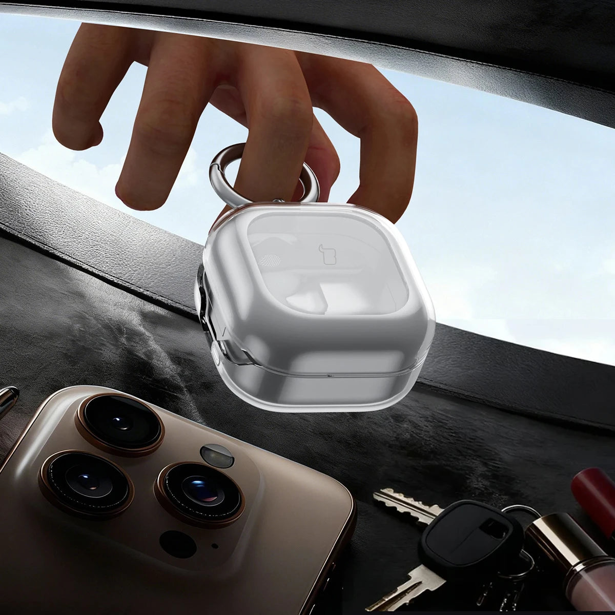 Elastische Hülle mit Karabiner für Galaxy Buds 4 / 4 Pro, Bizon Case Headphone Clear, Transparent