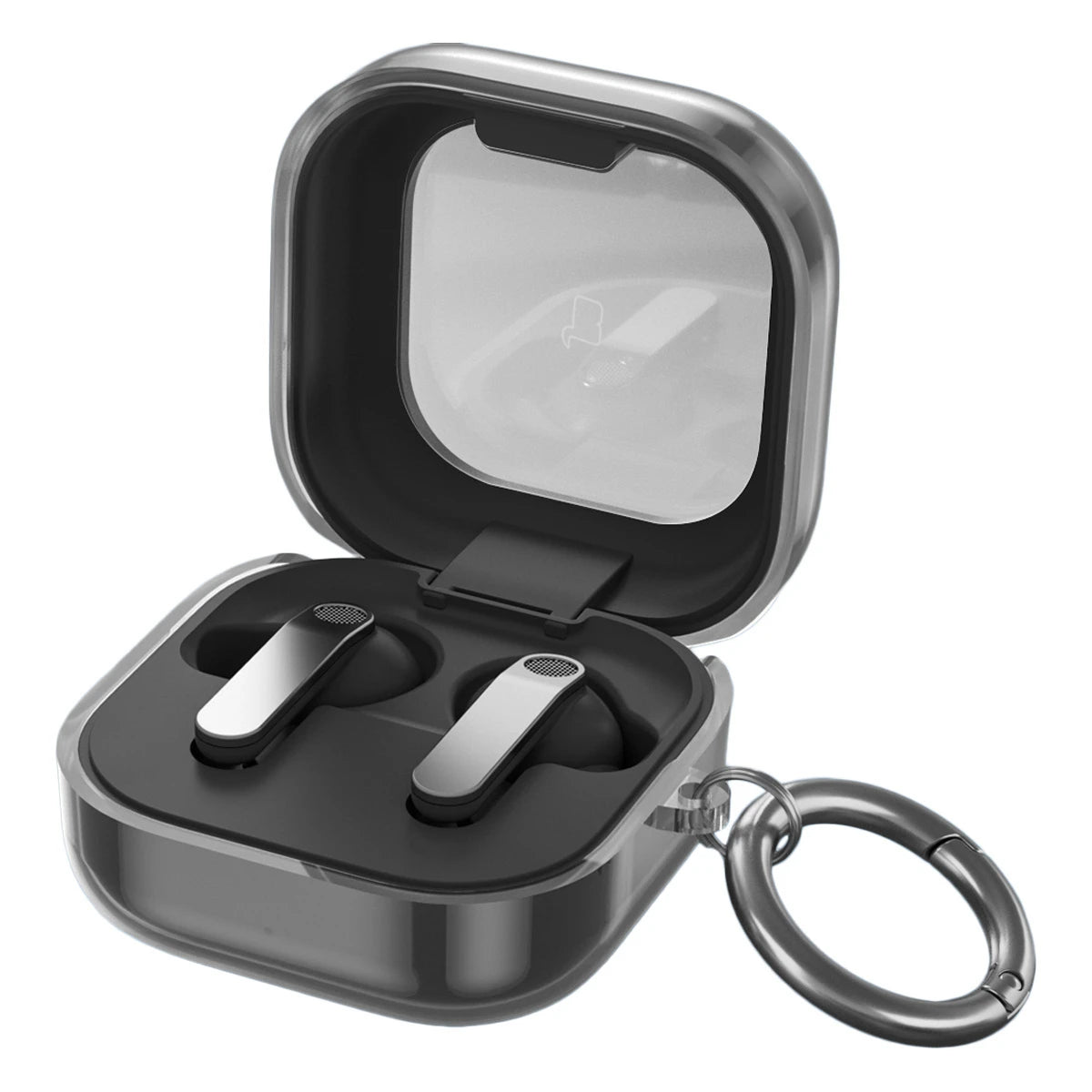 Elastische Hülle mit Karabiner für Galaxy Buds 4 / 4 Pro, Bizon Case Headphone Clear, Transparent-Schwarz