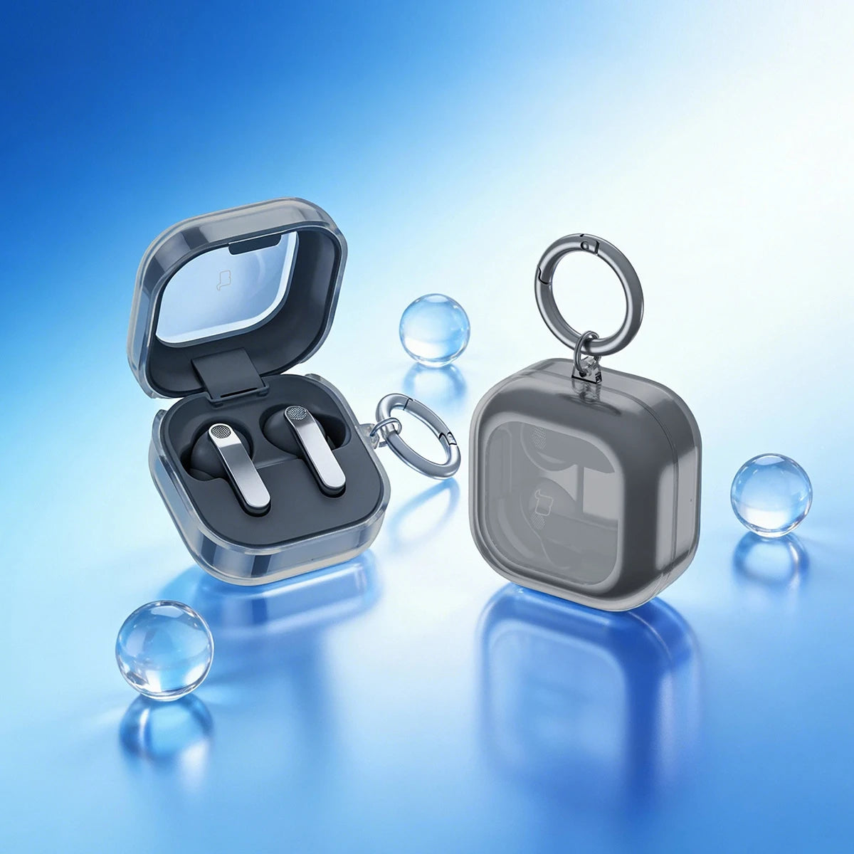 Elastische Hülle mit Karabiner für Galaxy Buds 4 / 4 Pro, Bizon Case Headphone Clear, Transparent-Schwarz