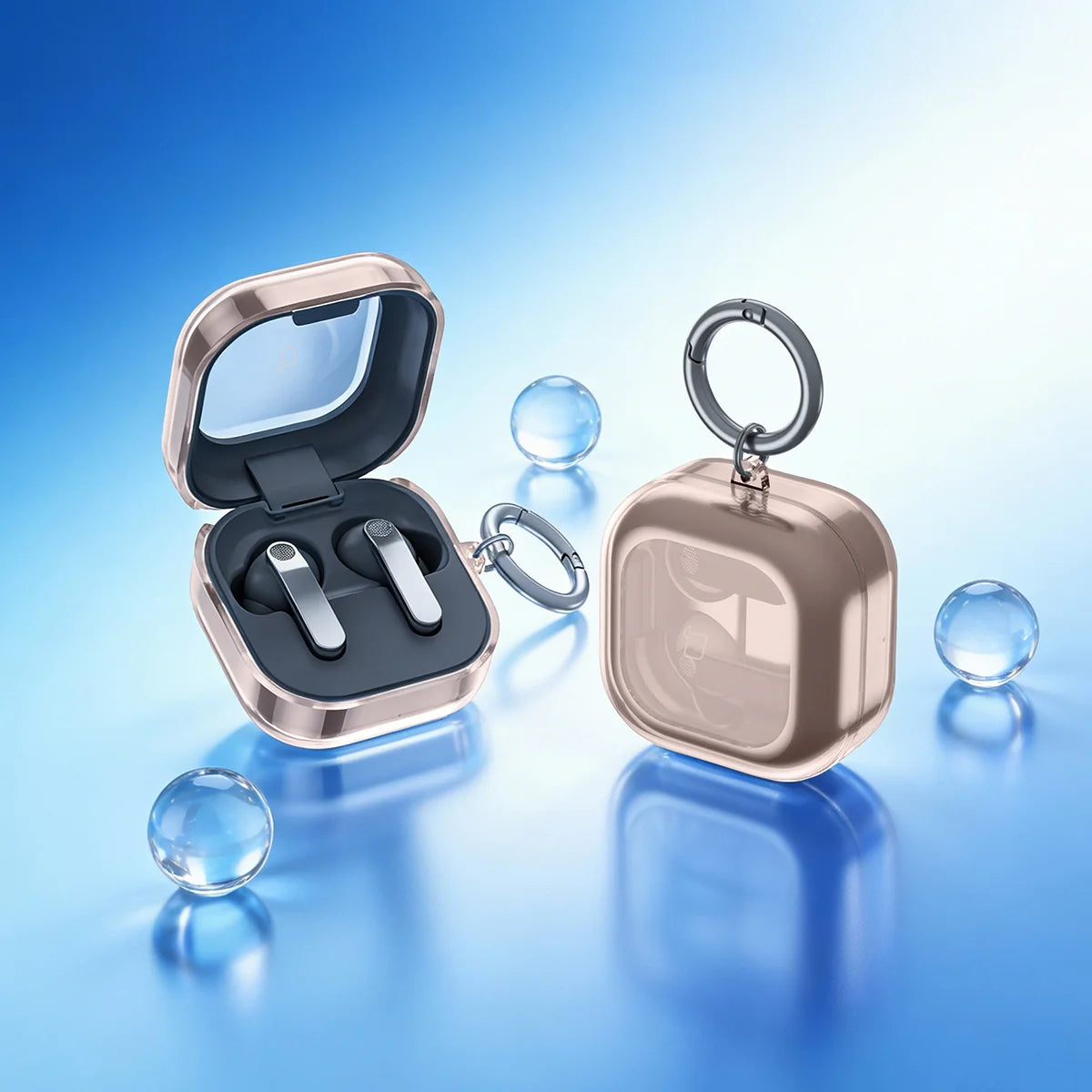 Elastische Hülle mit Karabiner für Galaxy Buds 4 / 4 Pro, Bizon Case Headphone Clear, Transparent-Golden