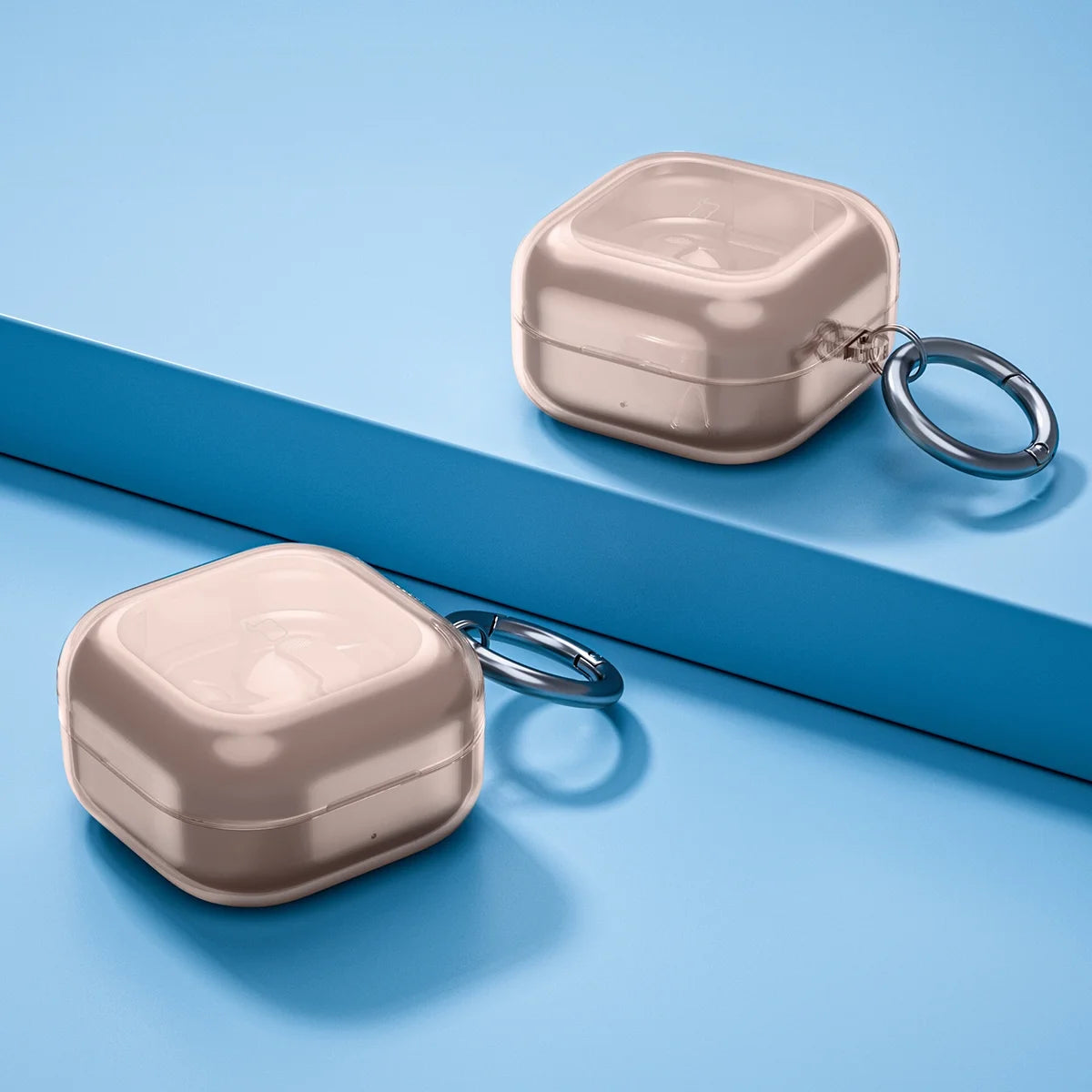 Elastische Hülle mit Karabiner für Galaxy Buds 4 / 4 Pro, Bizon Case Headphone Clear, Transparent-Golden
