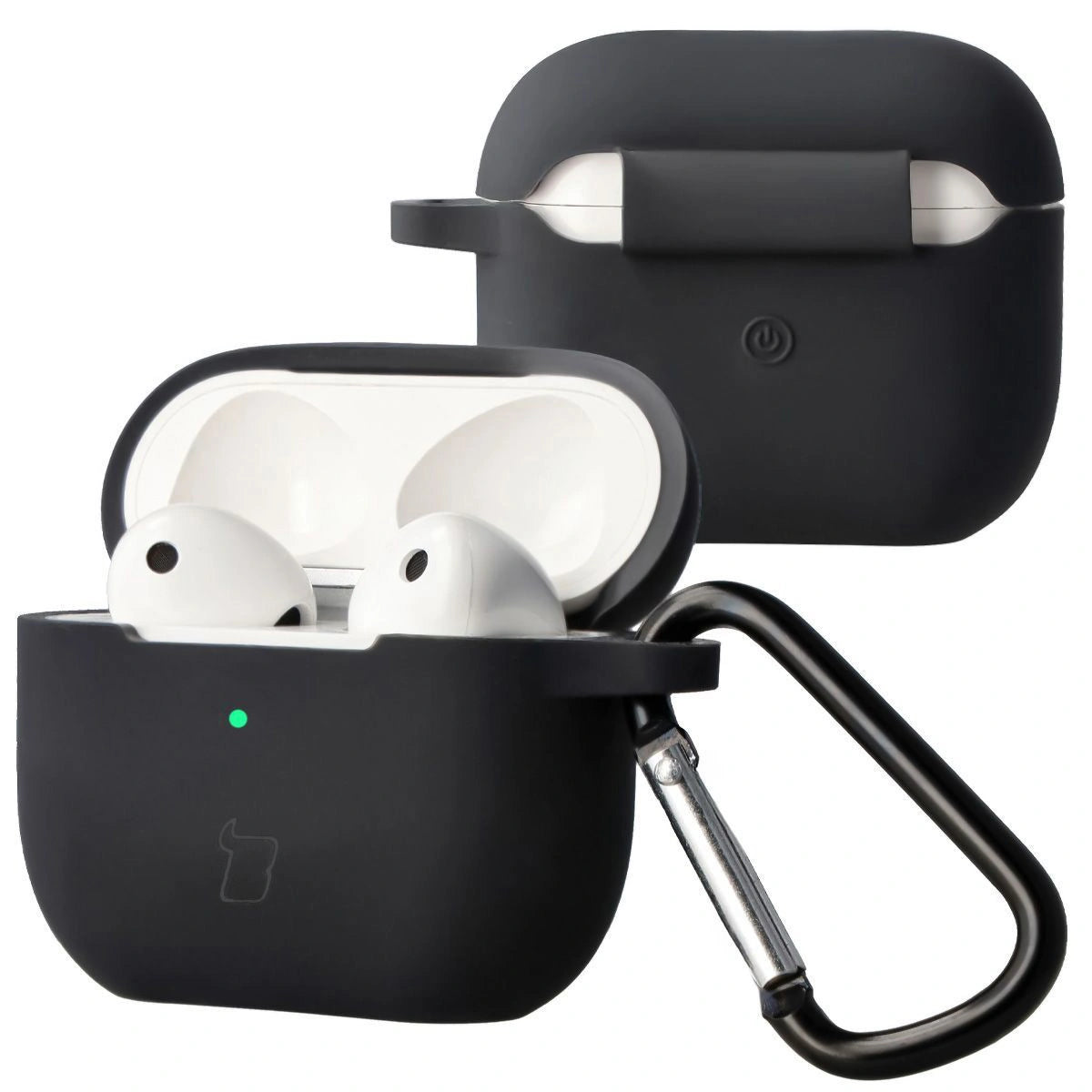 Silikonhülle mit Karabiner für AirPods 3, Bizon Case Headphone Silicone, Schwarz