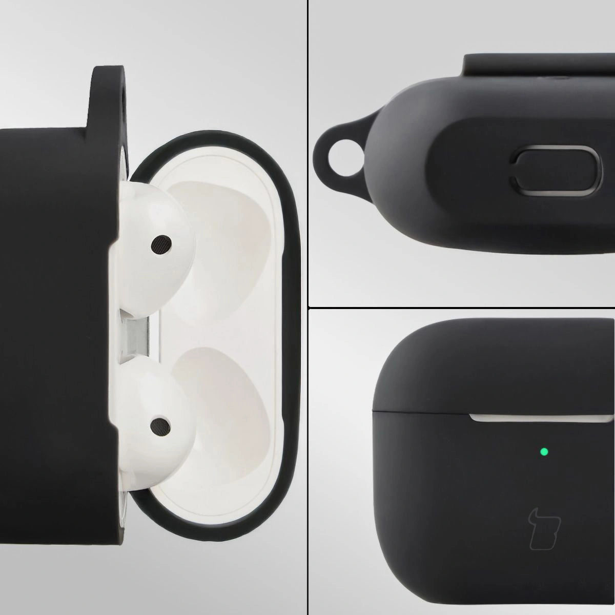 Silikonhülle mit Karabiner für AirPods 3, Bizon Case Headphone Silicone, Schwarz