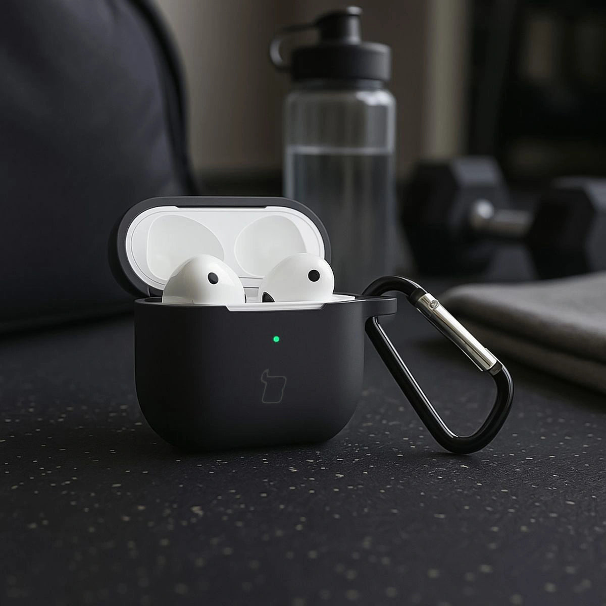 Silikonhülle mit Karabiner für AirPods 3, Bizon Case Headphone Silicone, Schwarz