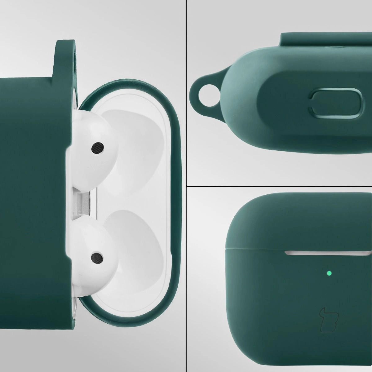 Silikonhülle mit Karabiner für AirPods 3, Bizon Case Headphone Silicone, Dunkelgrün