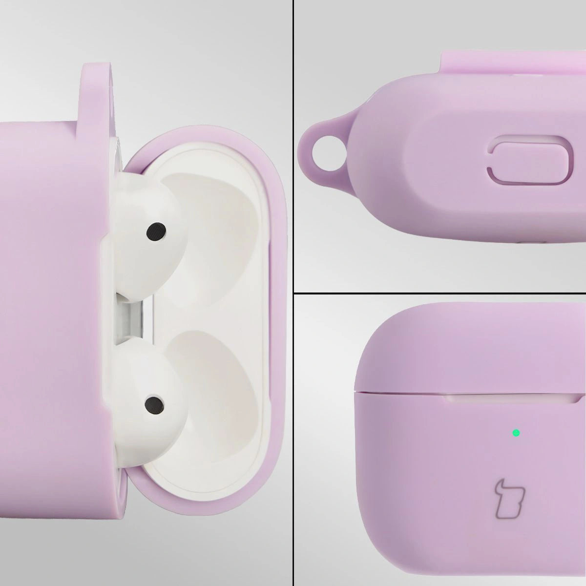 Silikonhülle mit Karabiner für AirPods 3, Bizon Case Headphone Silicone, Lavendel